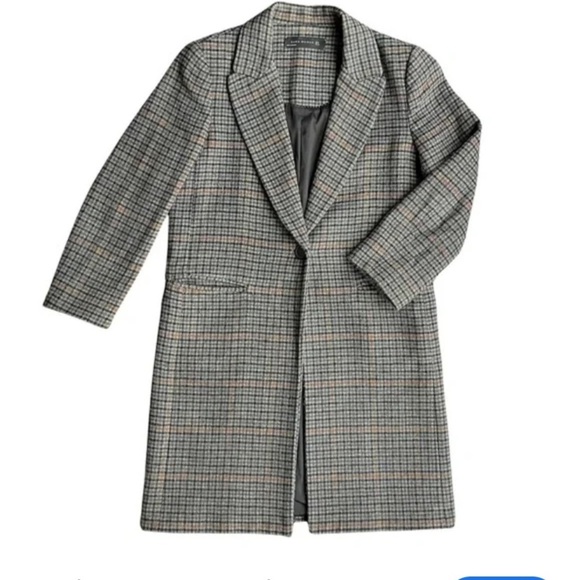 Zara Gray Plaid Pea Coat one button coat size S​​ - Picture 1 of 5